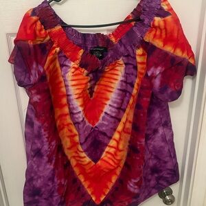 Ashley Stewart Purple and Red Tie-Dye Blouse